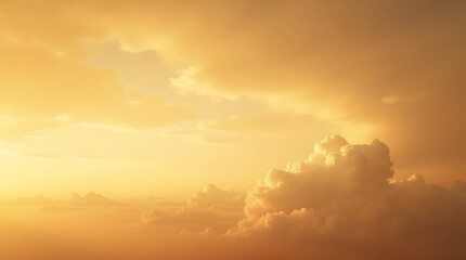Fototapeta premium Golden clouds fill the sky, creating a warm, ethereal atmosphere. Ideal for backgrounds, dreamlike visuals, and serene concepts.