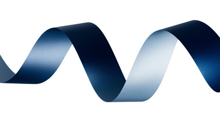 blue ribbon elegantly spiraling isolated on white background