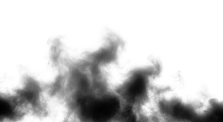 Naklejka premium Dense plumes of dark smoke rise upward, twisting into complex shapes on a transparent background.