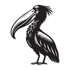 Shoebill silhouette standing alert – Shoebill illustration – Minimalist Shoebill vector – Bird silhouette – Bird vector

