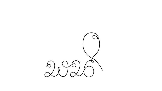 Horse 2026 year one line art animation, hand drawn continuous contour drawing motion. Holiday equine concept, festive New year chinese astrological horoscope, odd-toed ungulate maned hoss outline vide