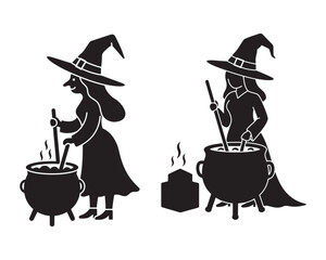 Witch Silhouettes with Cauldrons.