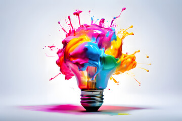 light bulb with colorful splashes
