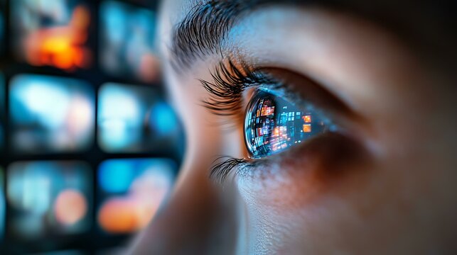 Focused eyes looking at screen full of vibrant prompt thumbnails