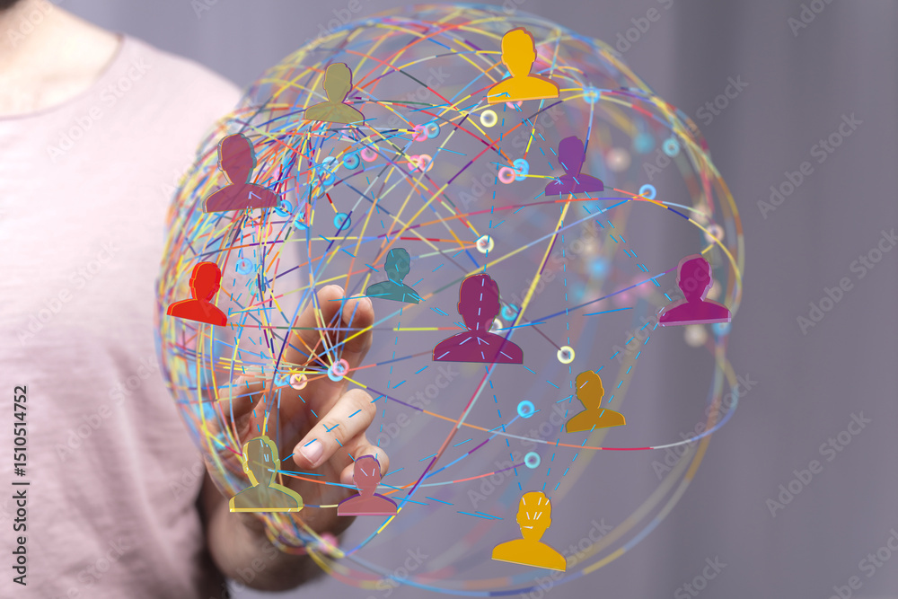 Leinwandbilder visual representation of a global network, showing interconnected people via technology.