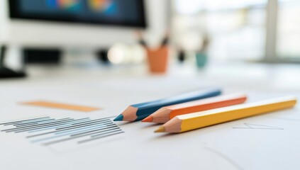 Fototapeta premium Colorful pencils on a desk in a creative workspace