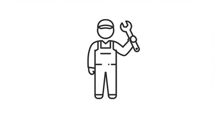 Obraz premium Mechanic icon holds wrench in white backdrop industrial outline