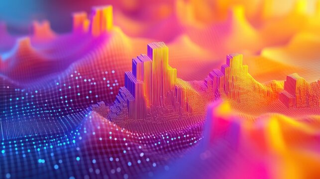 Abstract digital landscape with vibrant gradient colors