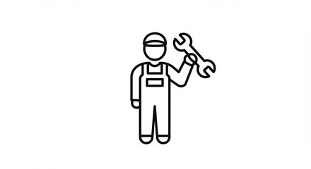Repairman icon holds wrench tool standing minimalist drawing service professional design