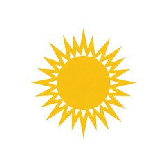 A bright yellow sun icon with sharp, pointed rays on a plain white background.