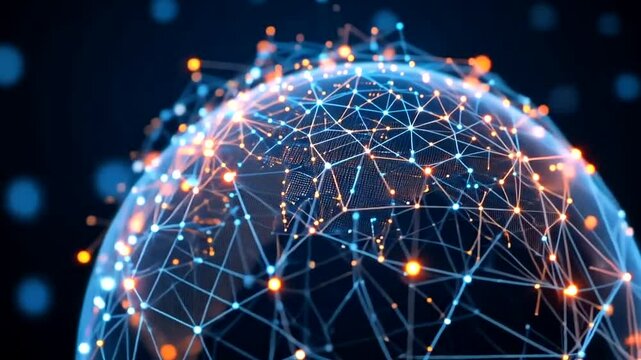 Networked globe of data points glowing with intricate radiant connections in a digital frontier