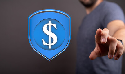 Digital shield with dollar sign.  Financial security, investment protection, and online banking...