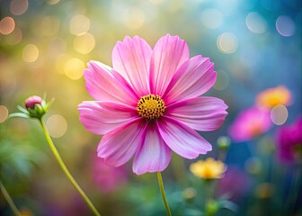 Surreal Pink Cosmos Flower, Dreamy Blurred Background, Fantasy Floral Photography, Abstract Botanical Art
