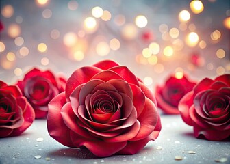Surreal Red Rose Paper Flowers, White Background, Artistic Photography, Dreamlike Floral Image, Fantasy Flowers