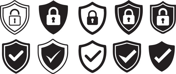 Secure Shield Icons Set for Protection and Trust