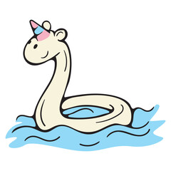 Children's swimming circle unicorn. Relaxation on the beach. Vector illustration isolated on a white background for print, icons, stickers