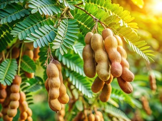 Tamarind Tree Garden Photography: Lush Green Leaves, Ripe Tamarind Fruits, Summer Harvest