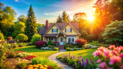 Tilt-Shift Home Sweet Home: Miniature Cozy House Photography, Charming Neighborhood, Idyllic Suburban Life