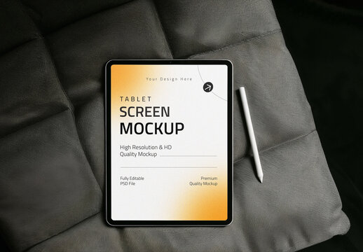 Tablet Screen With Pencil Mockup