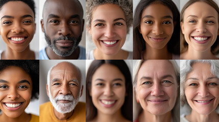 Collage verschiedener l&auml;chelnder Menschen unterschiedlicher Ethnien und Altersgruppen