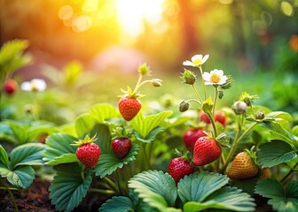 Tilt-Shift Strawberry Plants Spring Garden Close Up - Miniature Photography