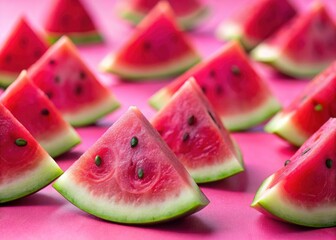 Tilt-Shift Watermelon Slices Pink Background - Macro Photography Food Photo