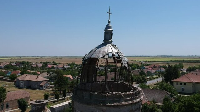 The drone view to the abandoned Cs&aacute;vossy mausoleum, Bobda, Romania