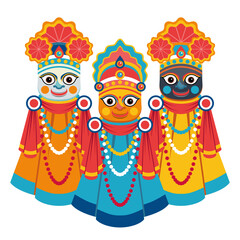 Happy Rath Yatra holiday background celebration. Lord Jagannath, Balabhadra and Subhdra. Indian religious festival celebration