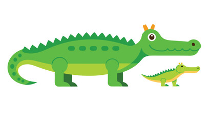 Obraz premium Cartoon Illustration of a Large Green Alligator with Smaller Alligator on a White Background