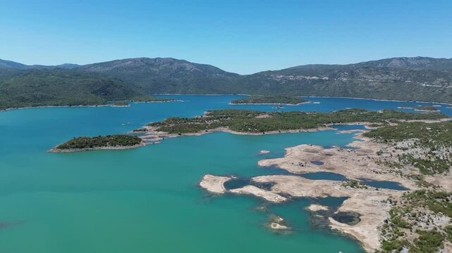 The drone view to the Slano lake, Niksic, Montenegro