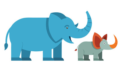 Fototapeta premium Cartoon of a Blue Elephant Next to a Smaller Gray and Orange Elephant