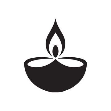 Diwali diya oil lamp line art vector icon for holiday apps and websites. Vector black silhouette. with white background
