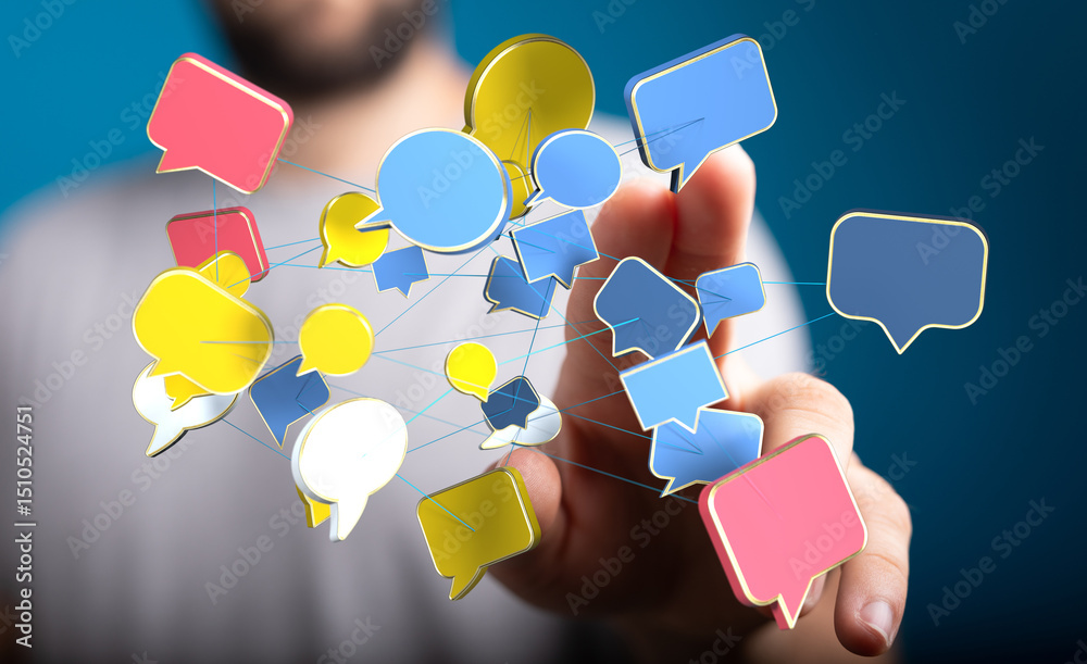 Aufkleber abstract image of interconnected speech bubbles, representing communication, networking, and collabo