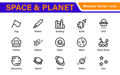 Modern Space and Planet Icons – Clean Outline, Line Art, and Vector Illustrations for Astronomy, Space Exploration, Planets, and Solar System Designs