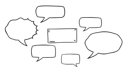 Doodle Bubbles Set Hand Drawn Speech Chat Thought and Communication Balloons Vector Outline Illustration Design for