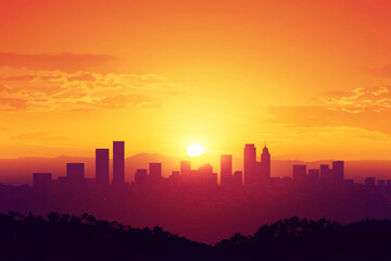 Naklejka premium Business card background with sunset hill skyline