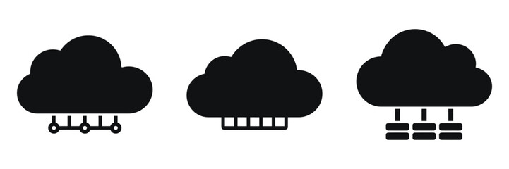 Cloud server icons. Three stylized icons depicting different cloud computing concepts.