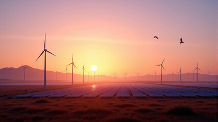 Obraz premium Renewable Energy Wind Farm at Sunset