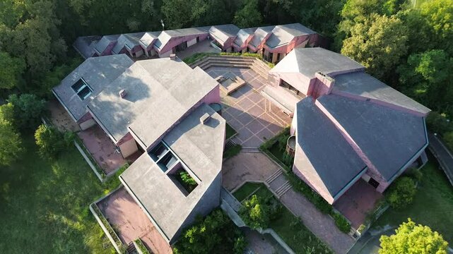 The drone view to the memorial house of Kumrovec, Croatia