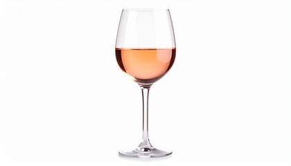 Side view of a rosé wine glass filled with pink-hued wine, set against an isolated white background. Ideal for elegant dining, summer vibes, wine tasting, and sophisticated drink themes.