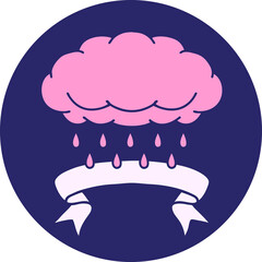 tattoo style icon with banner of a cloud raining