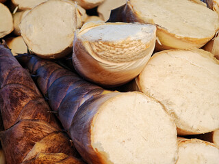 Bamboo shoots are ready for sale at the market.
