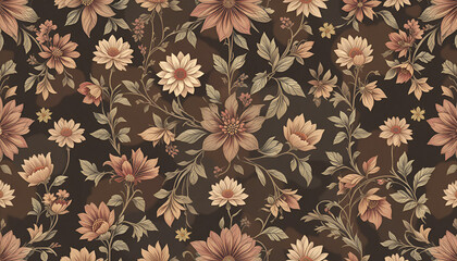 Elegant Brown Floral Pattern Seamless Textile Design Botanical Vintage Flowers Background