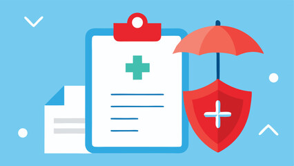Fototapeta premium Medical insurance protection healthcare plan document shield umbrella