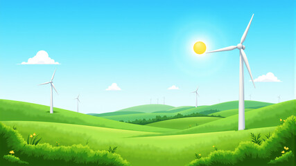 Fototapeta premium Renewable Energy Wind Turbines in Green Landscape