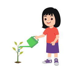 Cute little girl watering plants, world environment day vector illustration