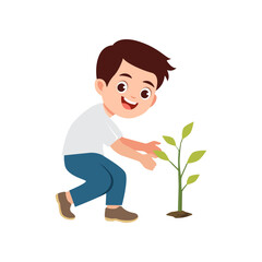 Cute little boy planting tree seedlings