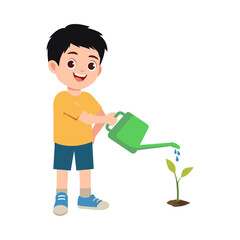 Cute little boy watering plants, world environment day vector illustration