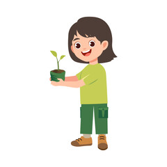 Cute little girl holding tree seeds, world environment day vector illustration