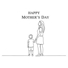 Happy Mother's Day - Vector Line Art Illustration of a Mother Holding Her Child's Hand, Symbolizing Guidance, Love, and Family Bonds